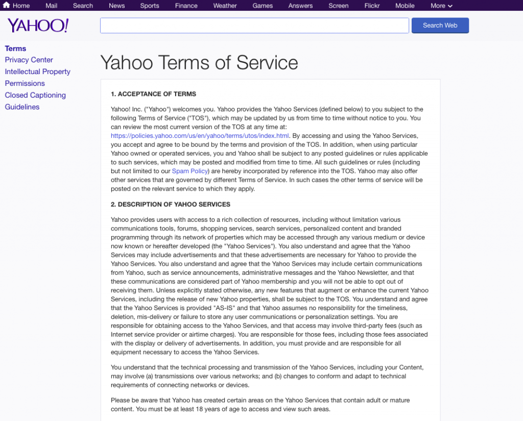 Yahoo Terms of Service